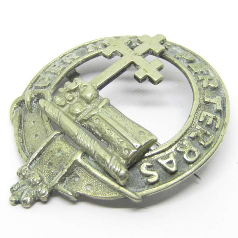 Vintage MacDonald Clan Crest white metal brooch badge