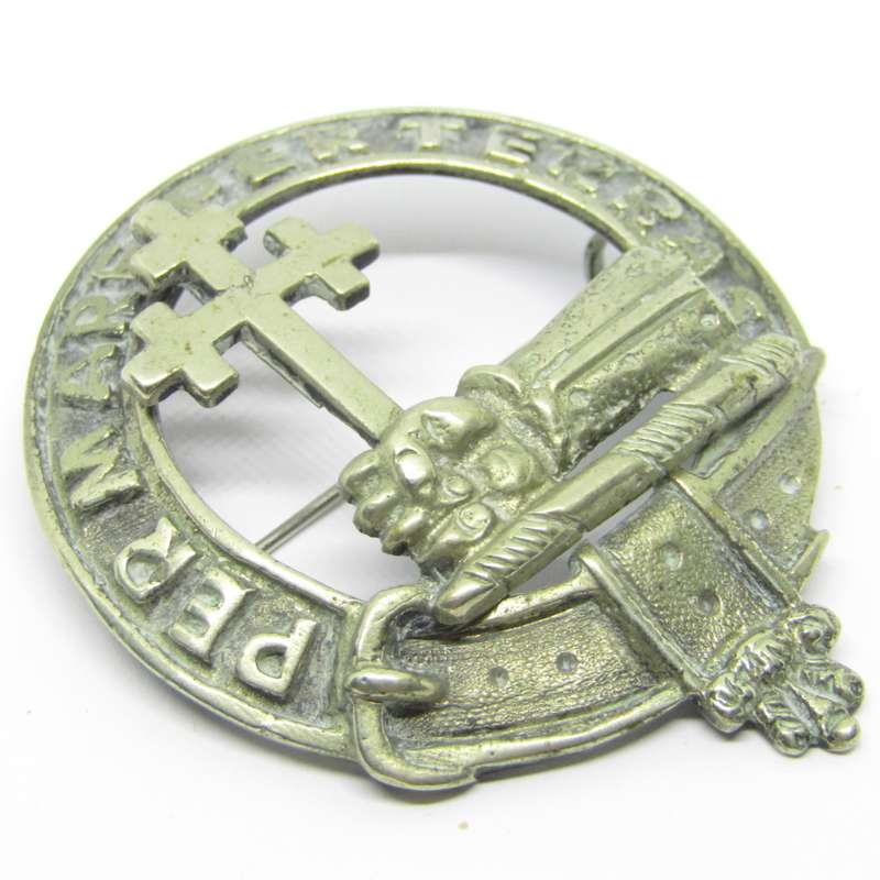 Vintage MacDonald Clan Crest white metal brooch badge