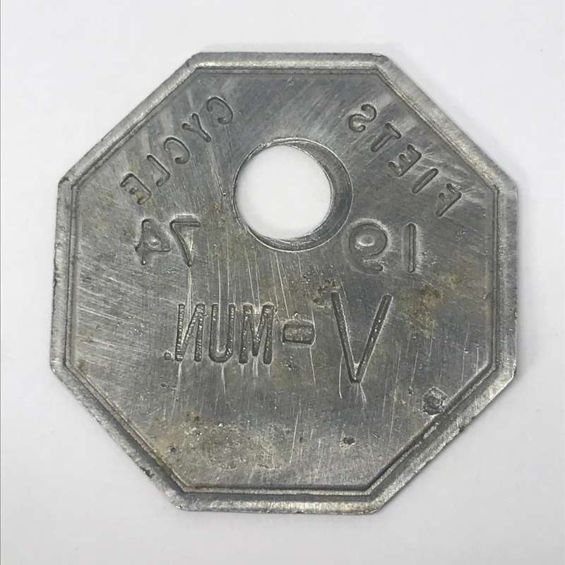 Vintage 1974 bicycle license token