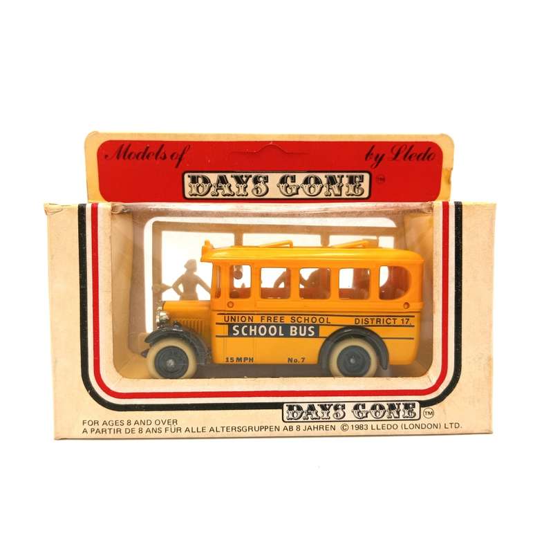Lledo Dennis school bus die-cast model car in box with Figurines
