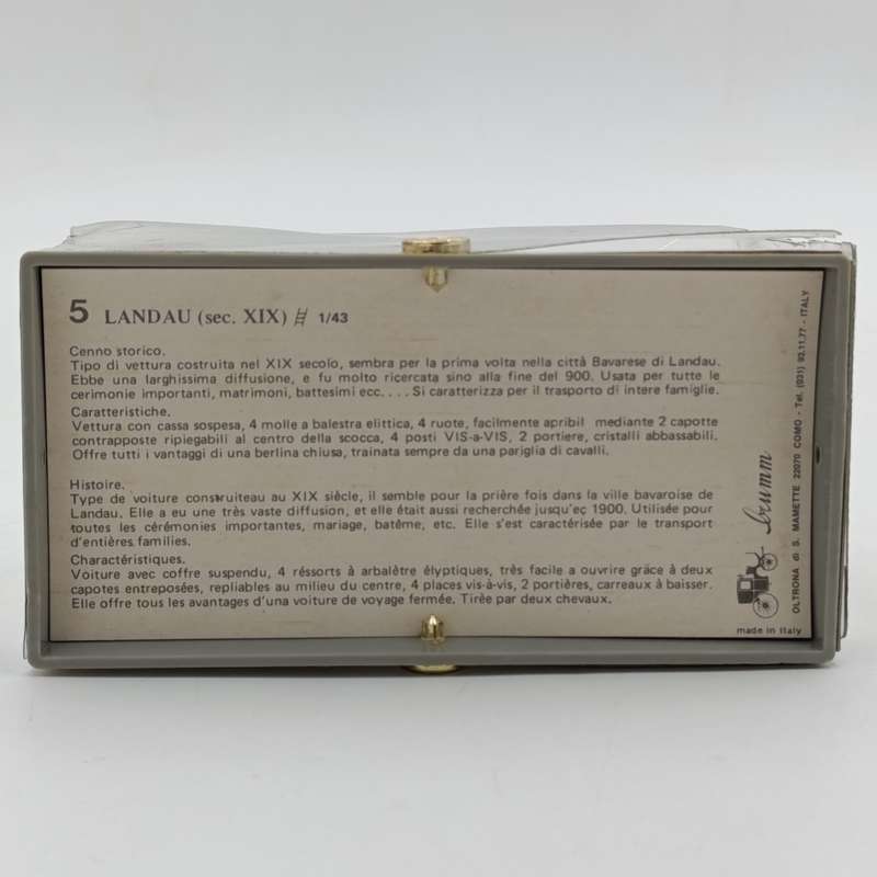 Brumm Landau die-cast coach model in case - side lantern missing