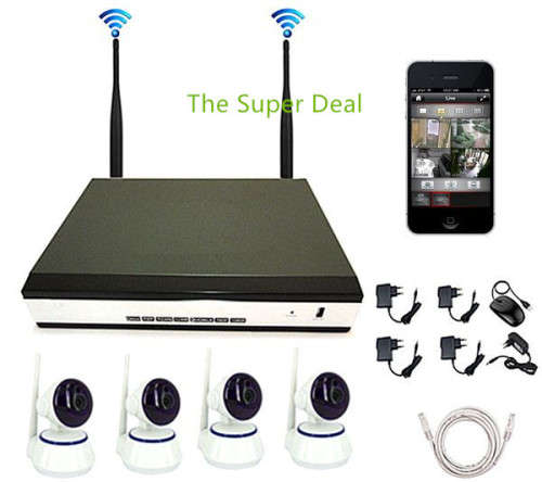 HD 4 Channel 355 Degree View 720P Wireless IP Camera CCTV Security Surveillance System NVR KIT With