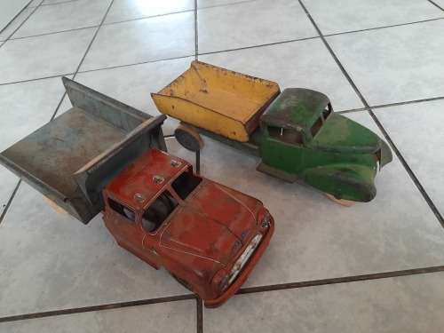 X2 old vintage metal trucks