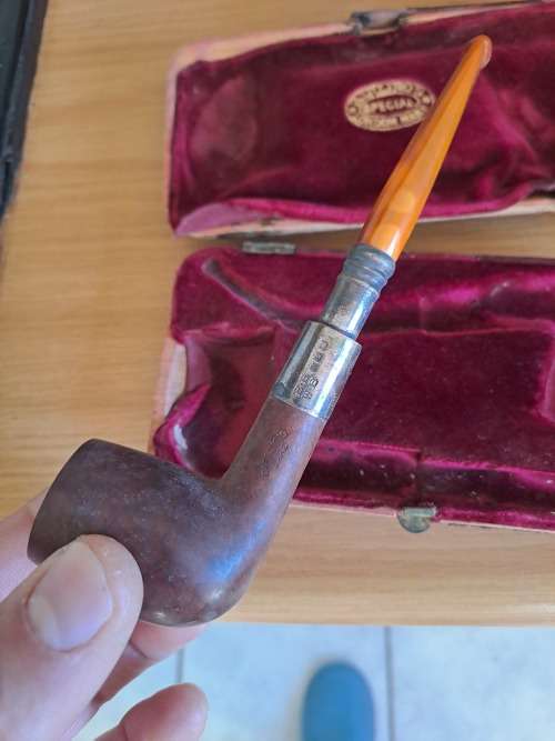 vintage  silver smoking pipe. and lighter