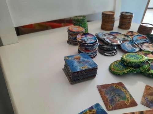 Tin metal Tazos 283in total plus 114 simba tv cards yu -gi -oh