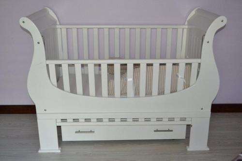 White Sleigh Cot with Drawer