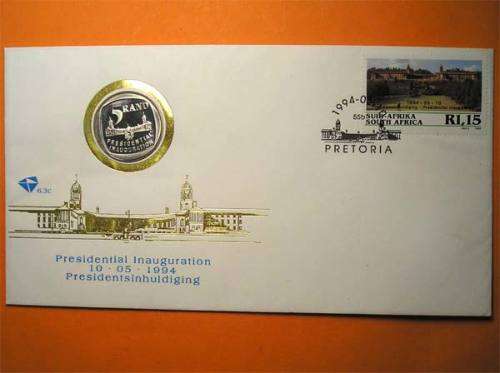 Nelson Mandela Presidential Inauguration Proof 5 Rand in Envelope with Card Cover