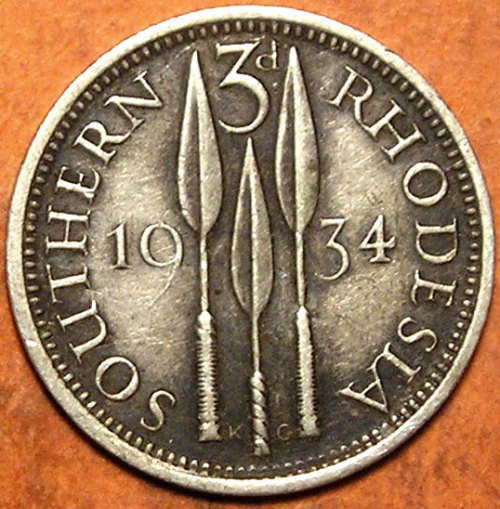 Southern Rhodesia: 1934 King George V Silver Threepence (3d)