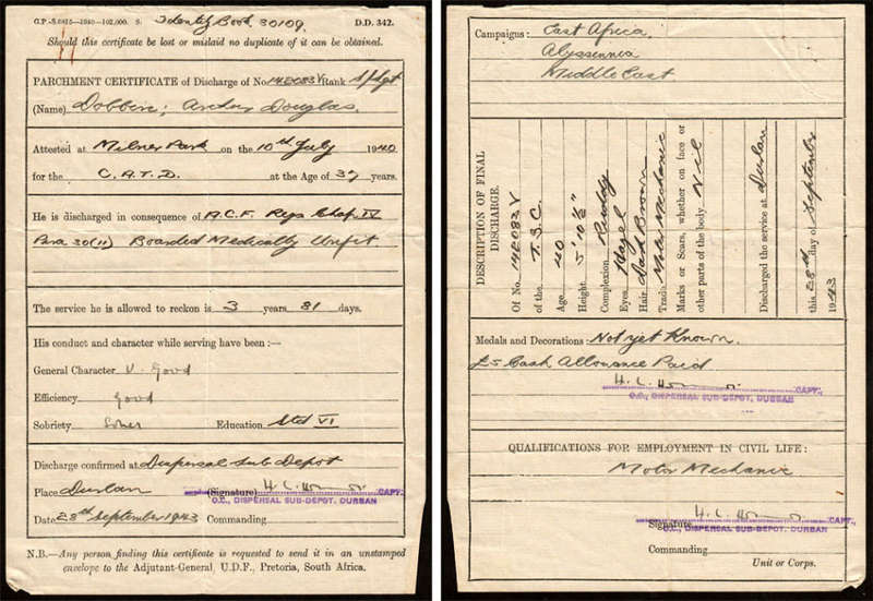 WW2 Medal Group of Four plus Documents to S/Sgt AD Dobbin