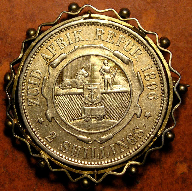 ZAR: 1896 Kruger Silver 2 Shillings made into a Boer War Souvenir Brooch