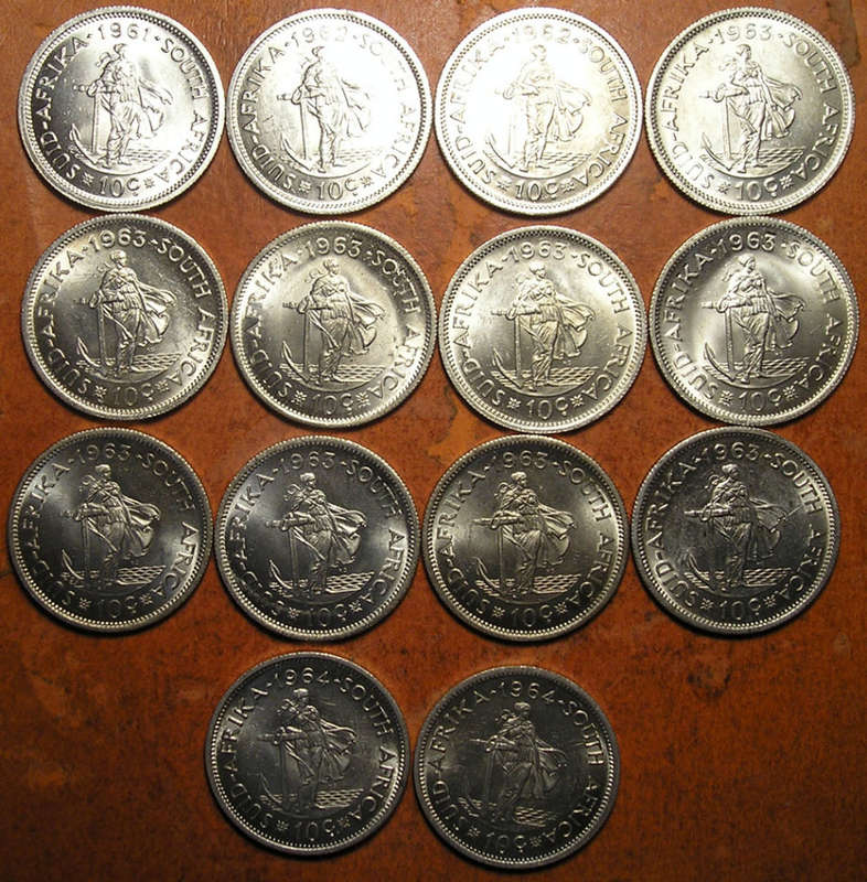 14 x Silver 10 Cents: 1961x1; 1962x2, 1963x9, 1964x2 * HIGH GRADE *