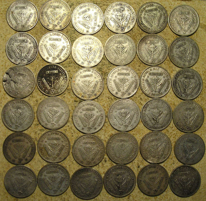 A Collection of Union Silver Threepence Tickey Coins 36 x 80% and 26 x 50%