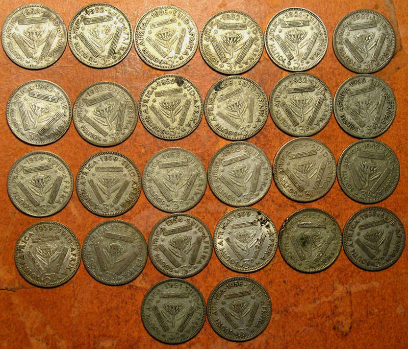 A Collection of Union Silver Threepence Tickey Coins 36 x 80% and 26 x 50%