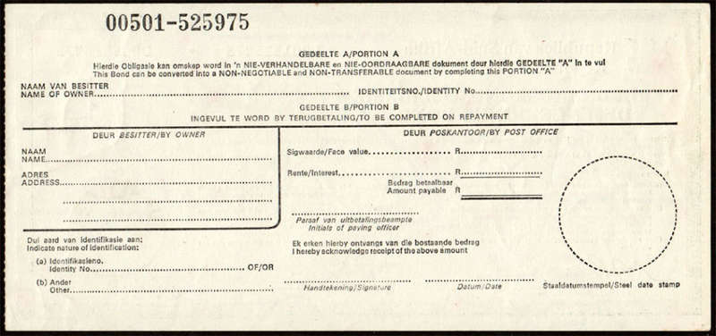 South Africa Defence Bonus Bonds 5 x R5 + 3 x R10 Protected in Red Holder