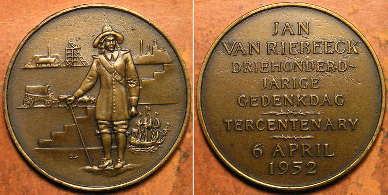 1952 van Riebeeck Tercentenary: Gold, Silver and Bronze Medal Set - No Case