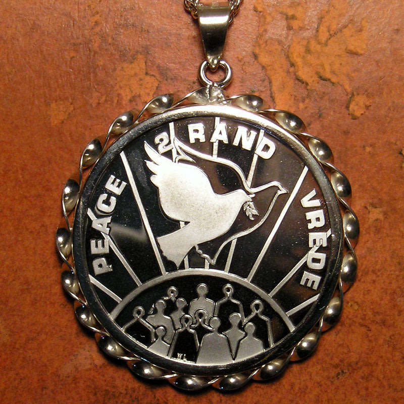 1993 Silver Proof 2 Rand: PEACE - VREDE: Pendant Jewelry in SA Mint Bag