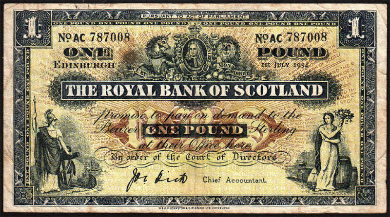 Royal Bank of Scotland 1954 One Pound Banknote