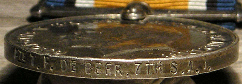 WWI War and Victory Medal Pair, T.F. de Beer, 7th SAI