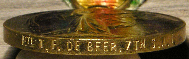 WWI War and Victory Medal Pair, T.F. de Beer, 7th SAI