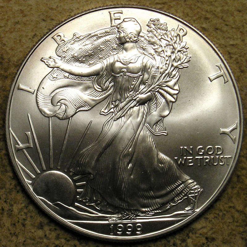 United States: 1999  Silver Eagle Dollar - 1 oz Fine Silver - 2 of 2