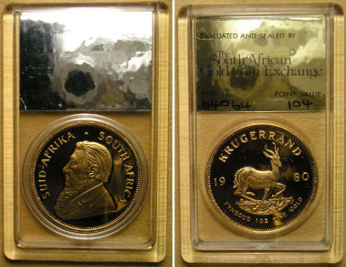 1980 Proof 1oz Gold Krugerrand Graded by The South African Gold Coin Exchange with Point Value 104