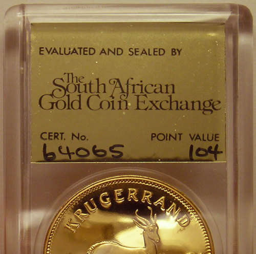 1981 Proof 1oz Gold Krugerrand Graded by The South African Gold Coin Exchange with Point Value 104