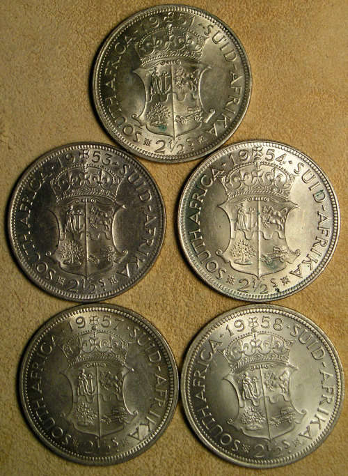 Union 1951, 1953, 1954, 1957, 1958 Silver 2½ Shillings
