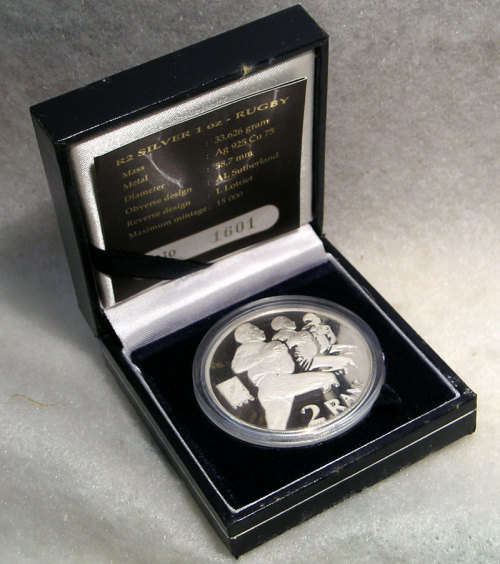 1995 Proof Silver 2 Rand - RUGBY. In Case with Certificate