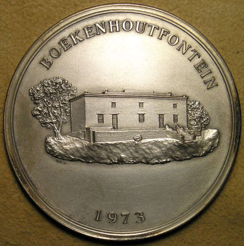 1973 Paul Kruger`s Farmhouse `Boekenhoutfontein` Large Silver Medal in Case.* RARE *