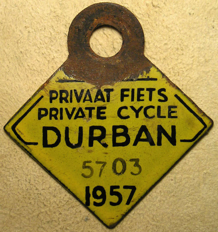 Durban 1957 Private Cycle License Tag