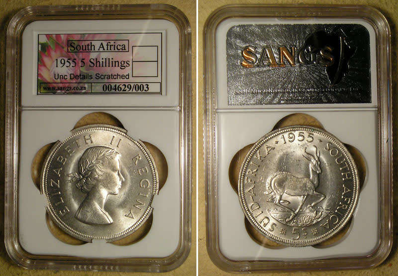 1955 Queen Elizabeth II Silver 5 Shillings * SANGS UNC Details *