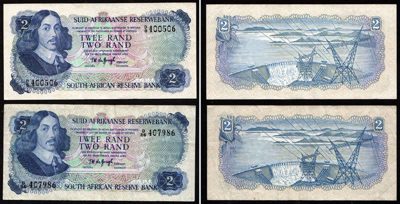 Collection of 1 Rand and 2 Rand Banknotes, TW de Jongh, Mostly in EF Condition
