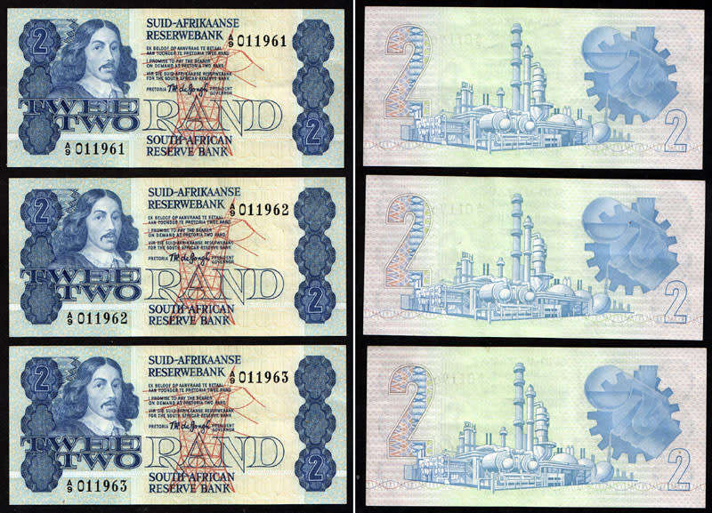 Collection of 1 Rand and 2 Rand Banknotes, TW de Jongh, Mostly in EF Condition