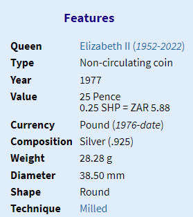 Mauritius: Proof Silver Crown (25 Rupees) for the Silver Jubilee of Queen Elizabeth II in 1977