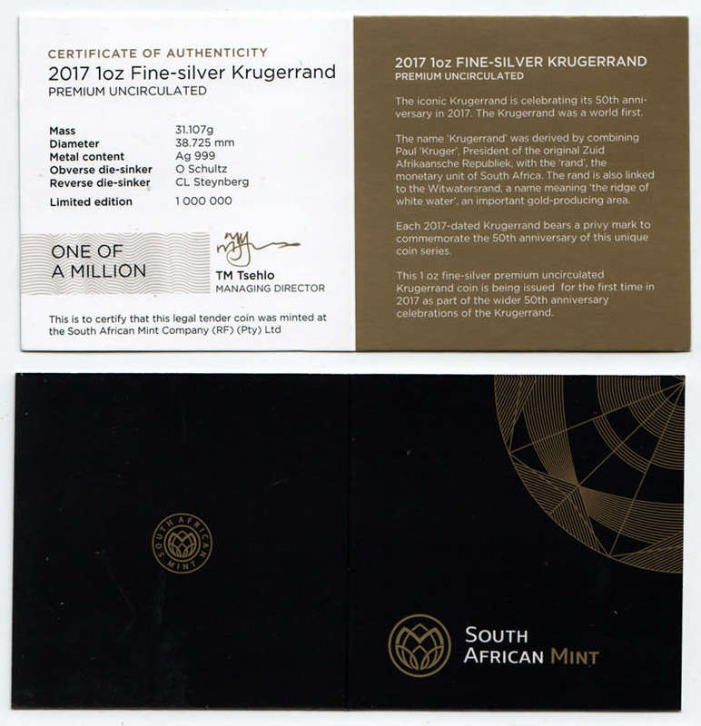2017 1oz Fine Silver Krugerrand, Premium Uncirculated * 5 Available *