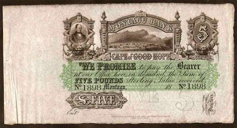 Cape Colony: ND (1861 - 1868) Montagu 5 Pounds Bank Note  * SCARCE *