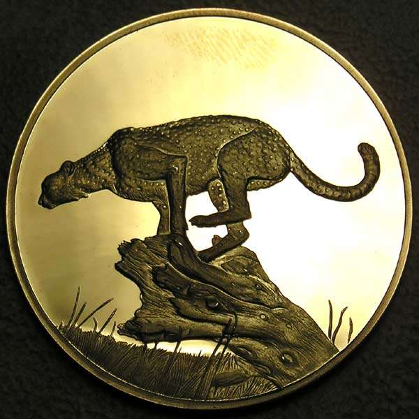 Wildlife Society of Southern Africa: 1976 50th Anniversary Medal of Cheetah - Gilded Silver 36gm