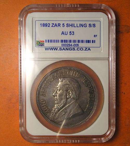 ZAR: 1892 Kruger 5 Shillings S/S * SANGS AU 53 *