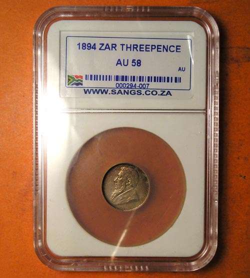 ZAR: 1894 Kruger Tickey (3 Pence) * SANGS AU 58 *
