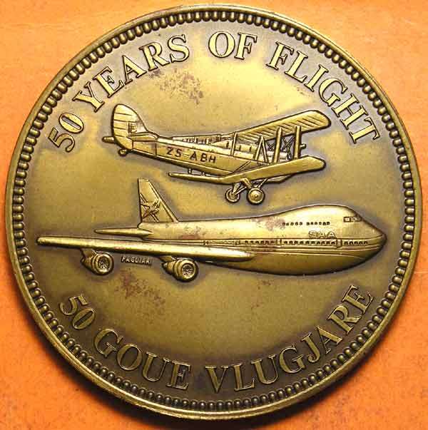 South African Airways "FIFTY YEARS OF FLIGHT 1934 - 1984" Cased Medal