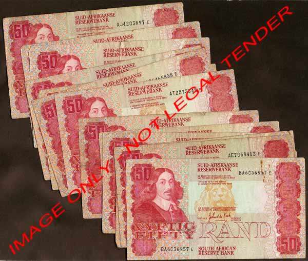 Fourteen (x14) 50 Rand Banknotes * FINE *