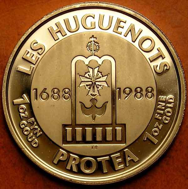 1988 Protea 1oz Proof Gold Coin in Case - Huguenots