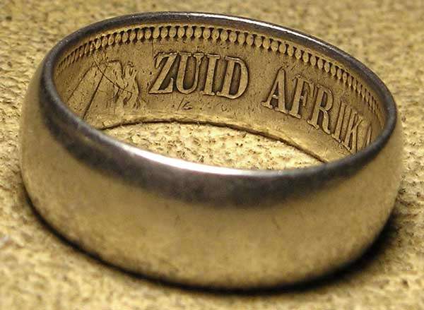 Boer War POW Art -  Silver Ring Made from a ZAR Kruger 2 1/2 Shillings