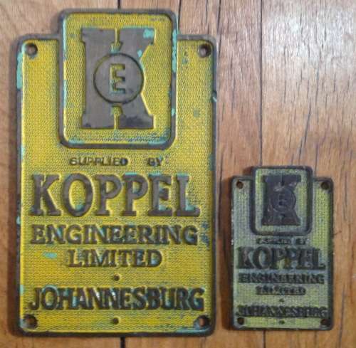 Vintage brass plates - Koppel Engineering - Johannesburg (x 2 sizes)