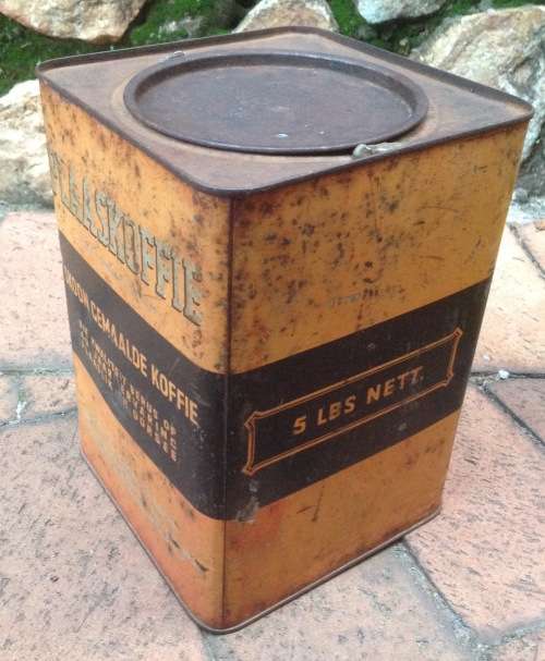 Vintage 5 pound Plaaskoffie coffee tin