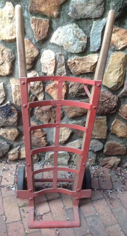 Vintage wood framed trolley - very heavy. Used for carting wool bales?
