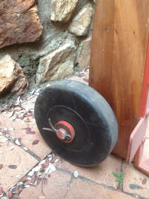 Vintage wood framed trolley - very heavy. Used for carting wool bales?