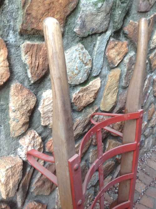 Vintage wood framed trolley - very heavy. Used for carting wool bales?