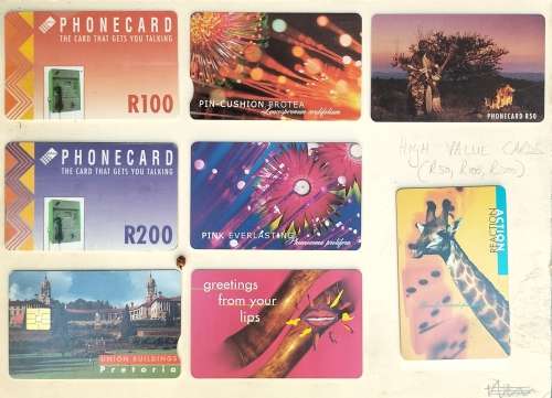 High value SA telephone cards (x8)