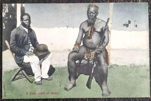 Rare antique South African picture postcard showing Zulu chief  - mint condition